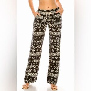 Cali 1850 Women's Pants Wide Leg Linen Blend Black White Beachwear Boho XS